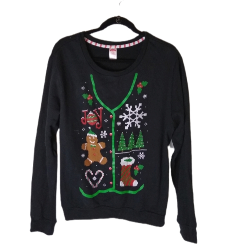 Holiday Time Sweatshirt Size XL Black Christmas Ugly Christmas Sweater EUC